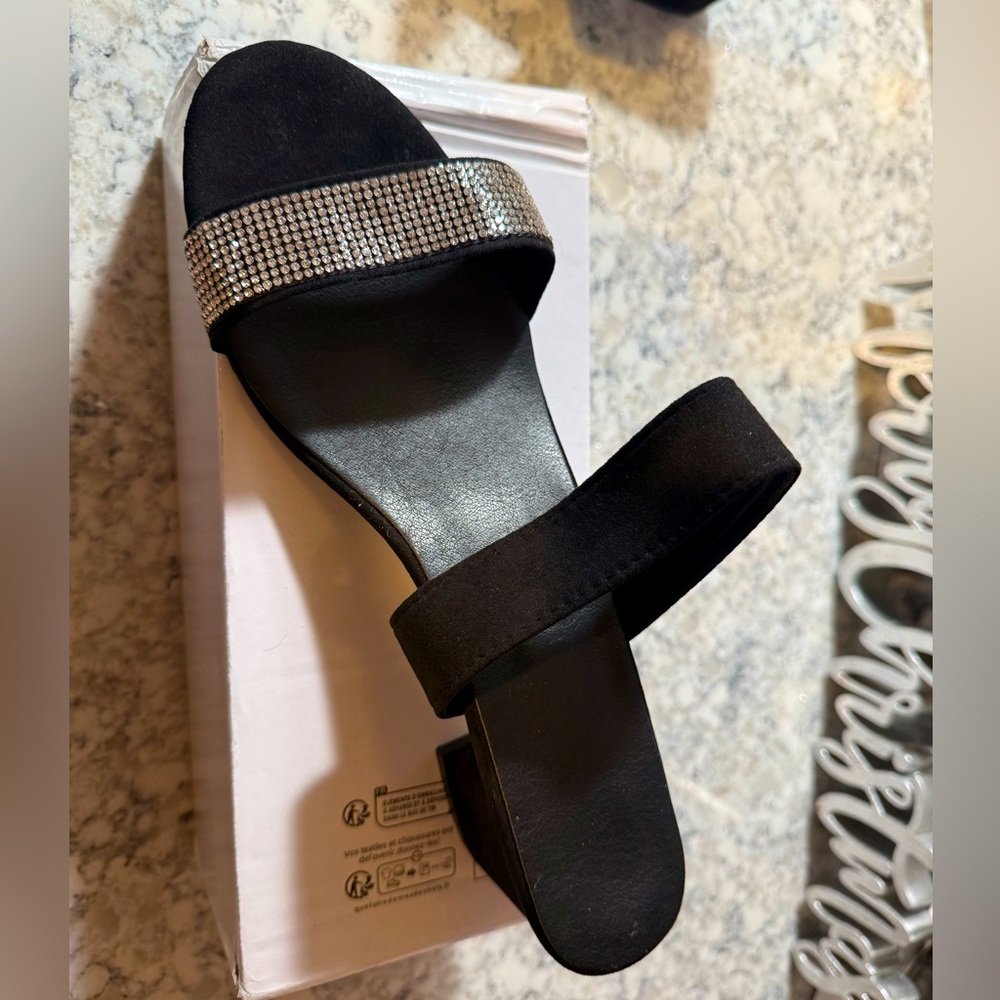 SHEIN Black and silver shimmer sandals